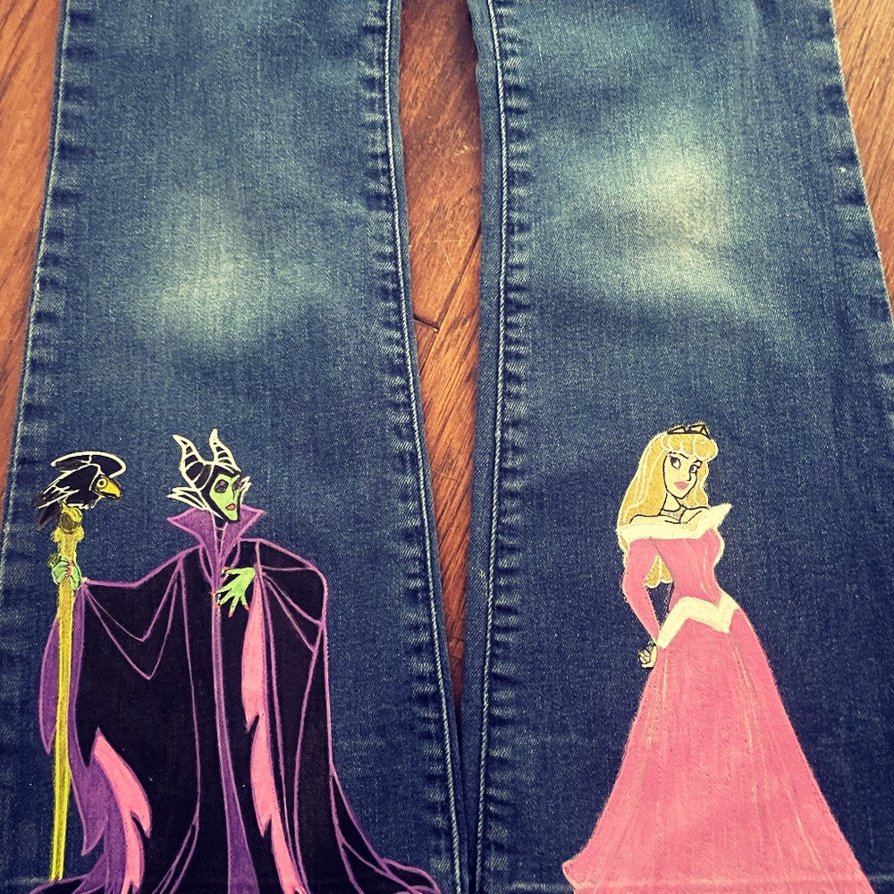 Girls size 8 hand painted flare jeans